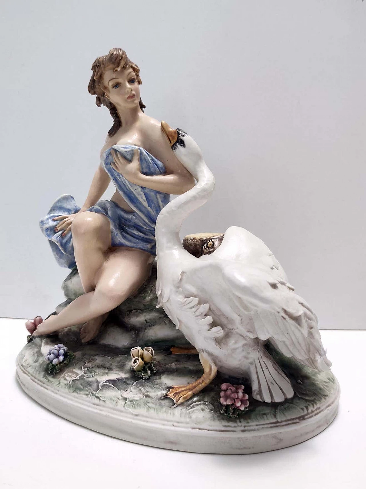Capodimonte porcelain sculpture with lady and swan by Carlo Mollica, 1960s 14