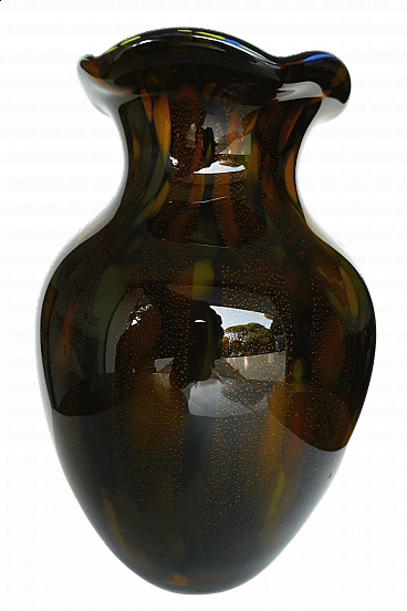 Brown Murano glass vase with orange specks, 1980s