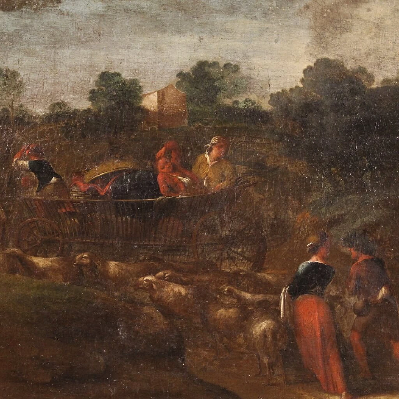 Pastoral scene with cart, oil on canvas, 18th century 1