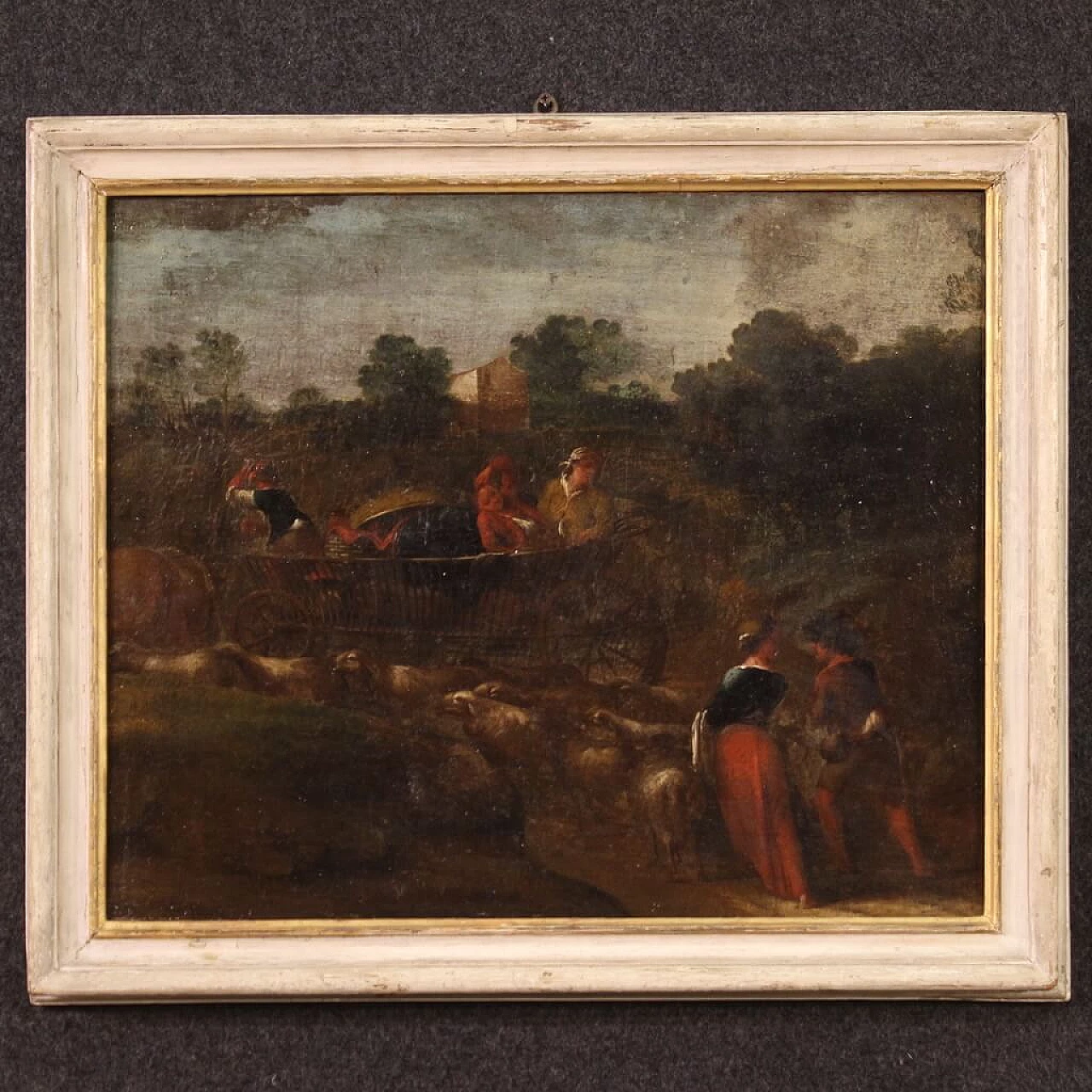 Pastoral scene with cart, oil on canvas, 18th century 2