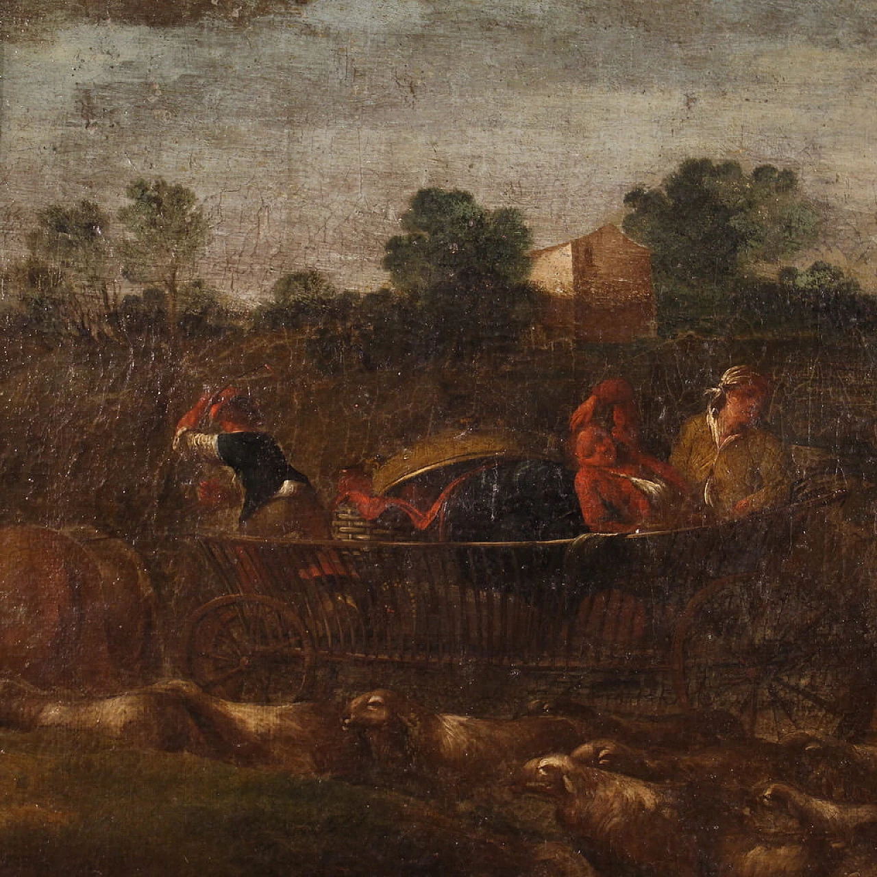 Pastoral scene with cart, oil on canvas, 18th century 4