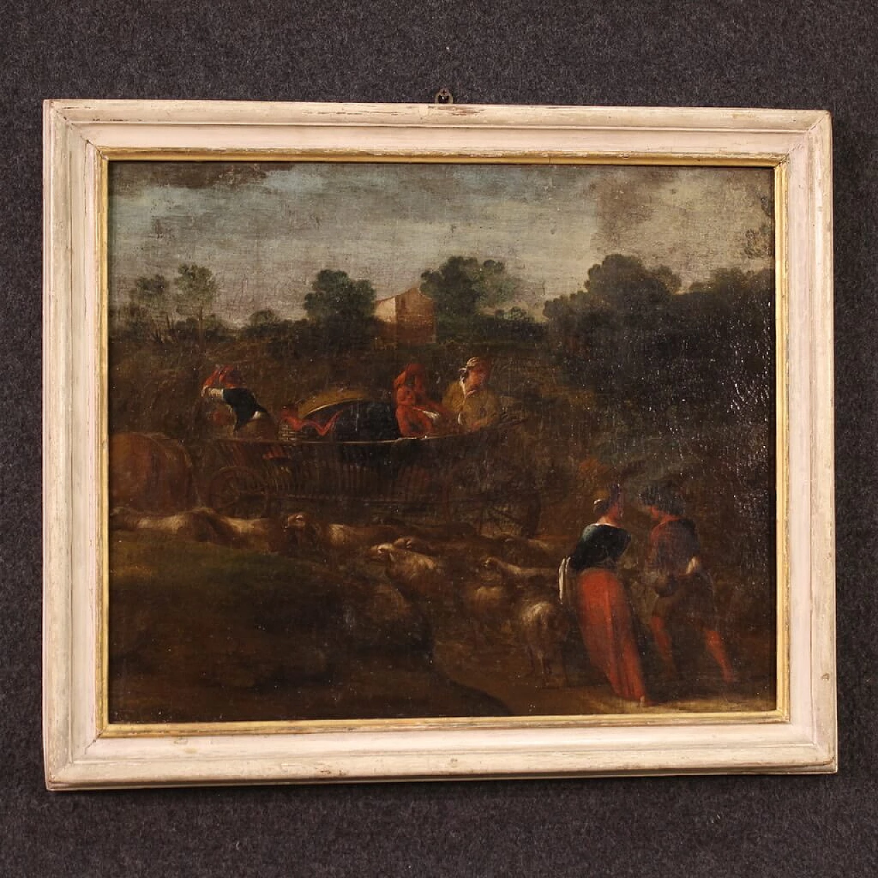 Pastoral scene with cart, oil on canvas, 18th century 6
