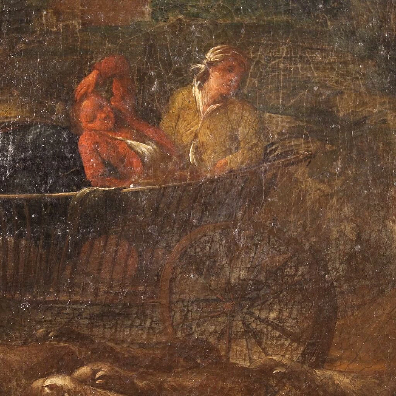 Pastoral scene with cart, oil on canvas, 18th century 7