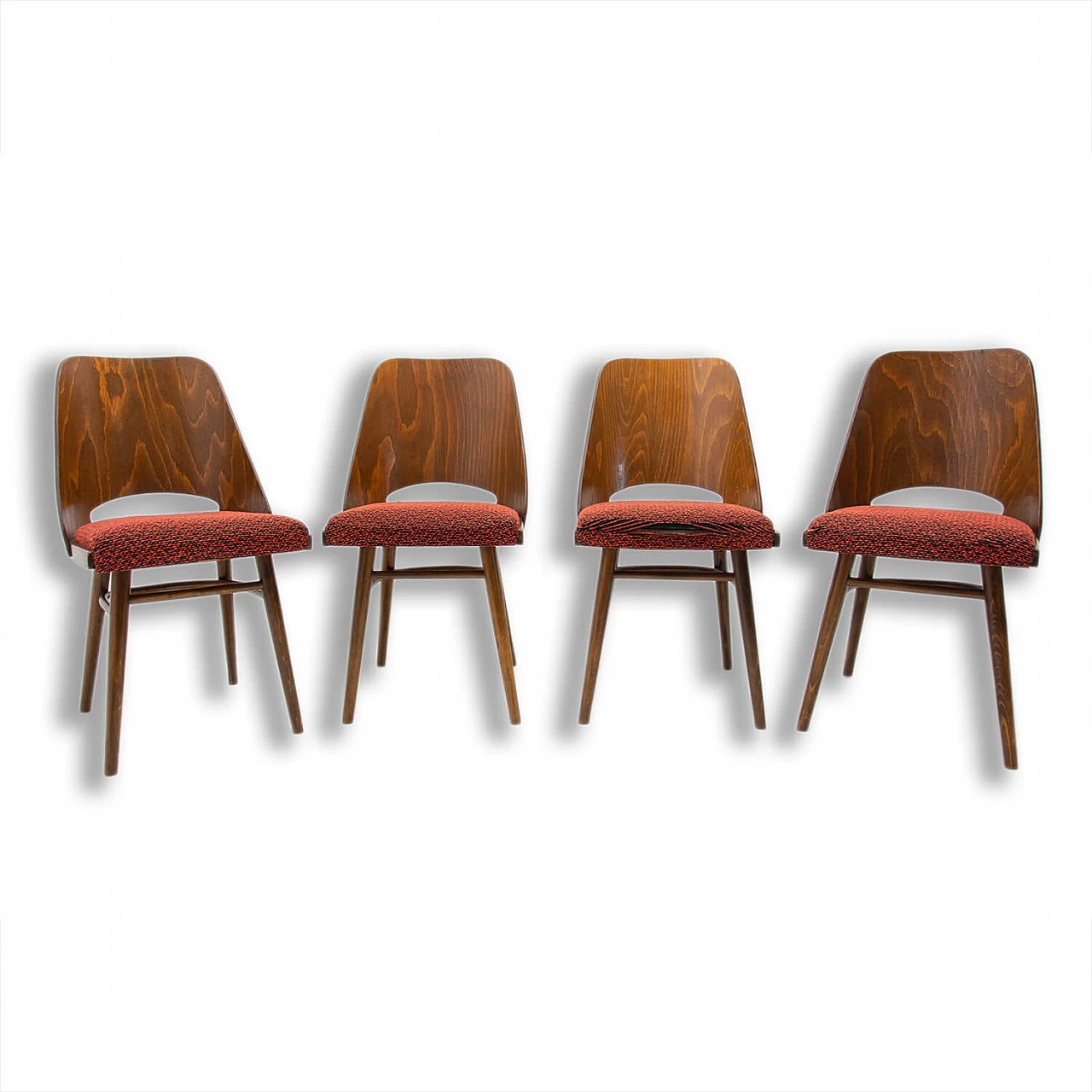 4 Wood and fabric chairs by Radomír Hofman for TON, 1960s 1
