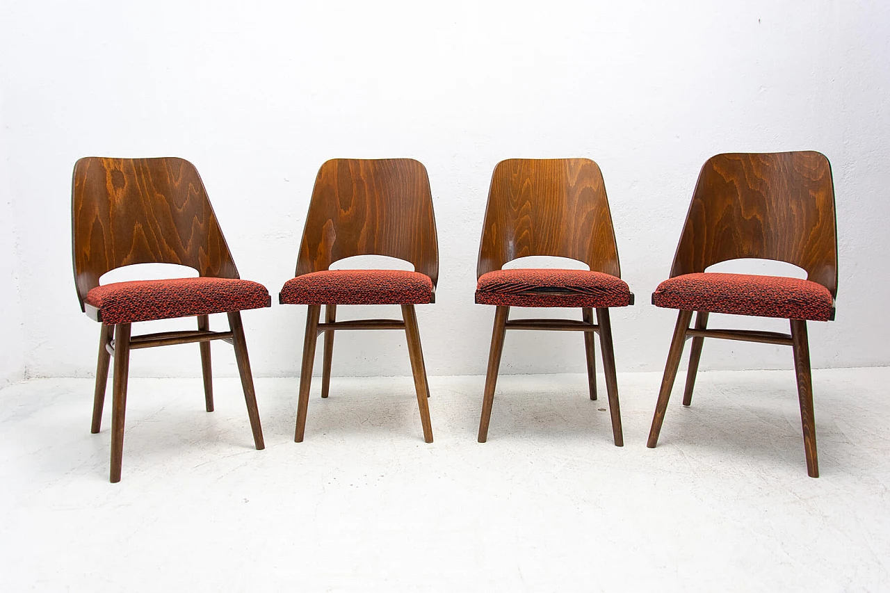 4 Wood and fabric chairs by Radomír Hofman for TON, 1960s 2