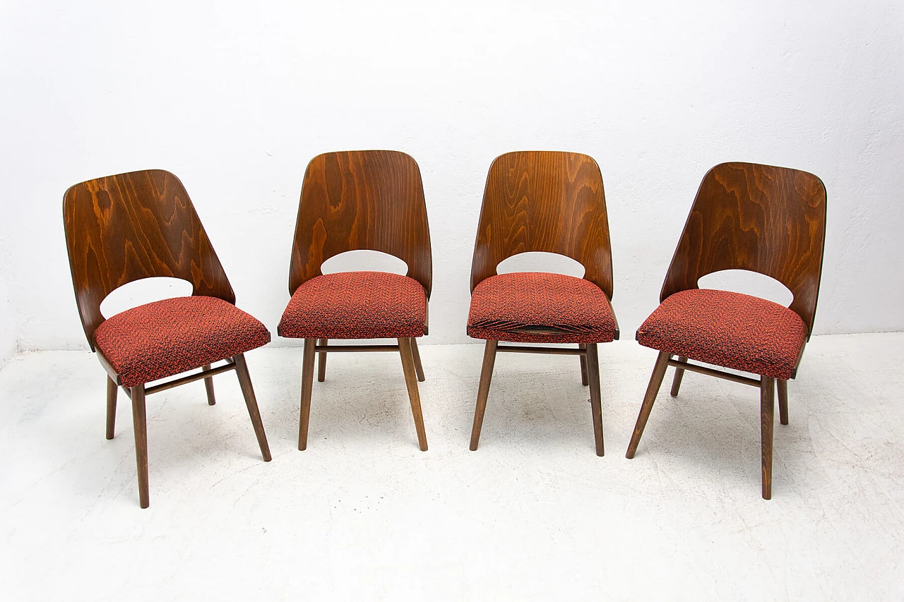 4 Wood and fabric chairs by Radomír Hofman for TON, 1960s 3