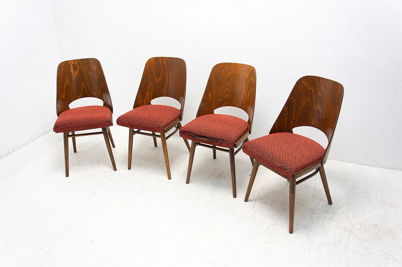 4 Wood and fabric chairs by Radomír Hofman for TON, 1960s 4