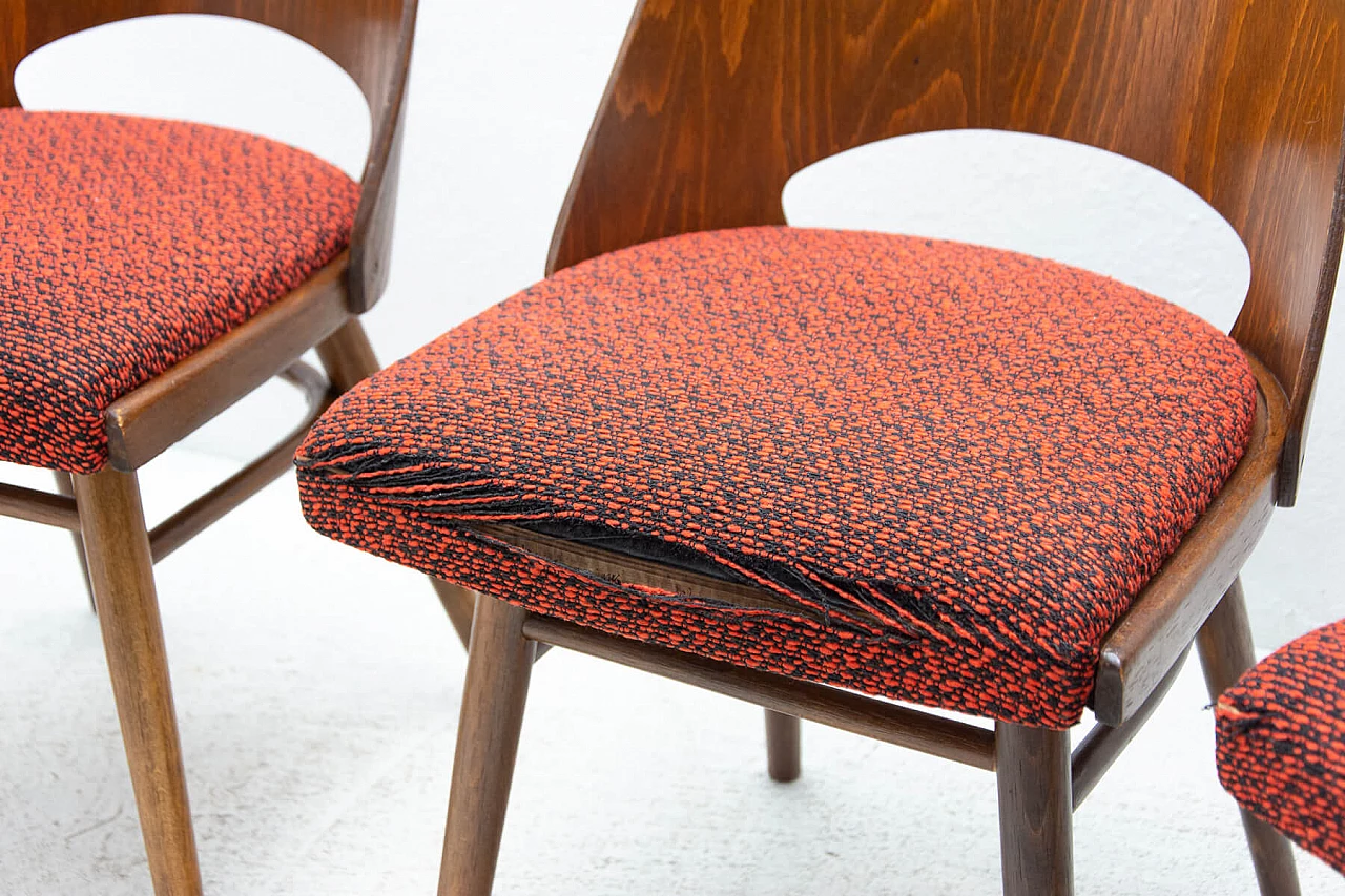 4 Wood and fabric chairs by Radomír Hofman for TON, 1960s 8