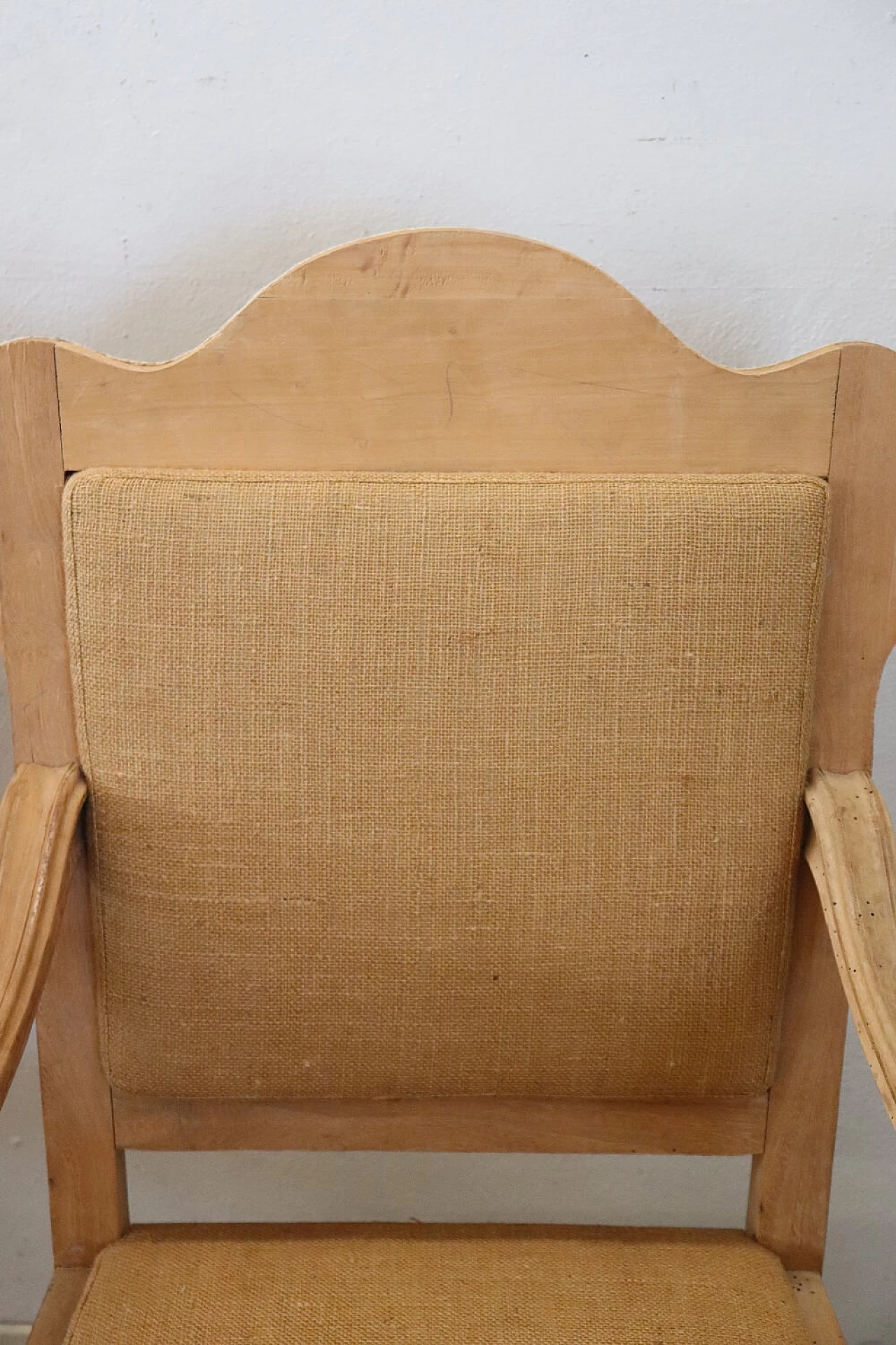 Pair of poplar armchairs with natural finish and jute seat, 1930s 3