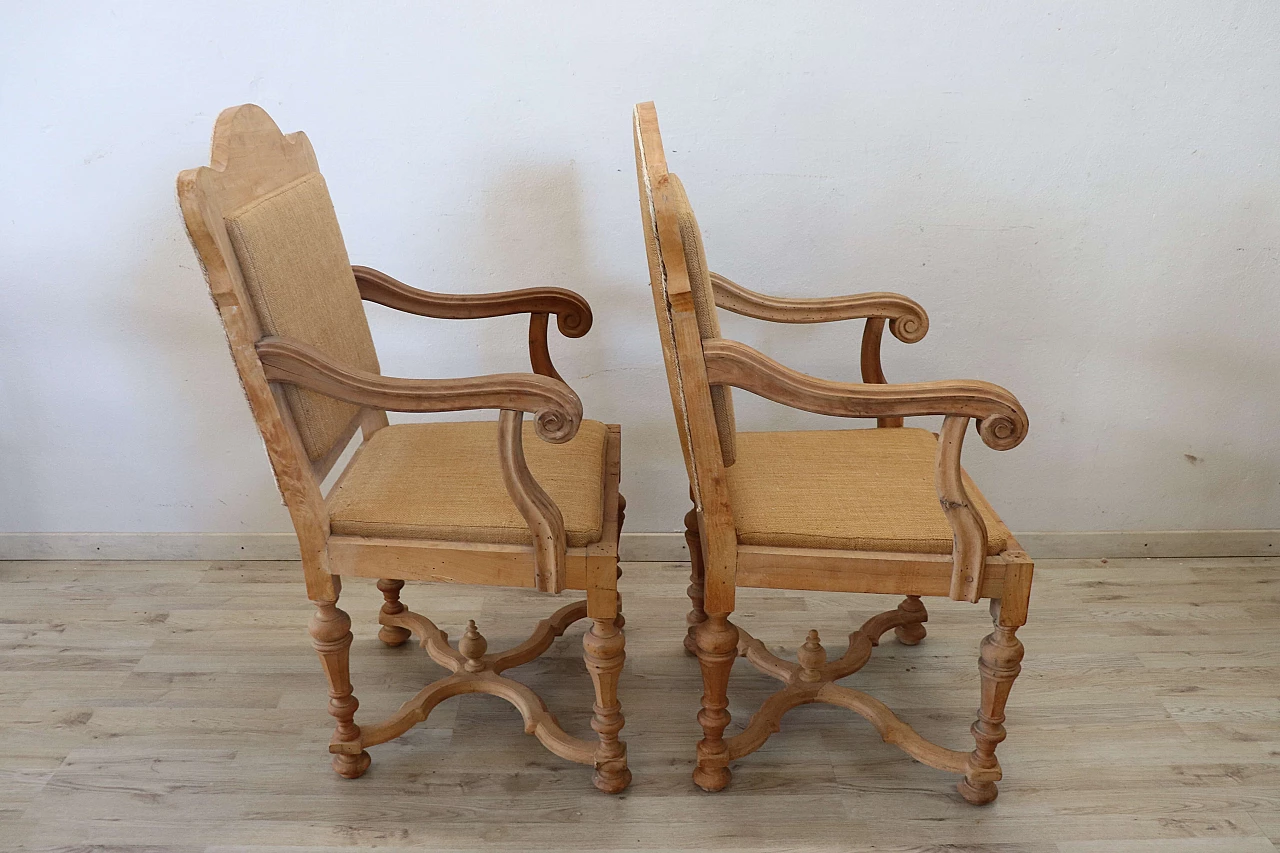 Pair of poplar armchairs with natural finish and jute seat, 1930s 6