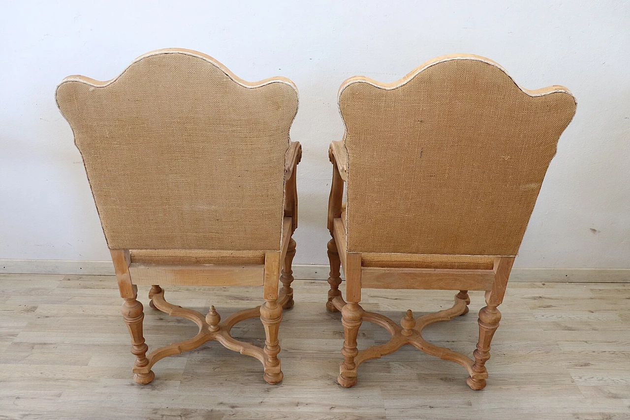 Pair of poplar armchairs with natural finish and jute seat, 1930s 7