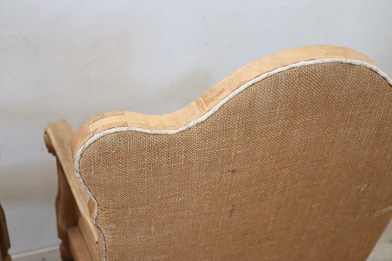 Pair of poplar armchairs with natural finish and jute seat, 1930s 8