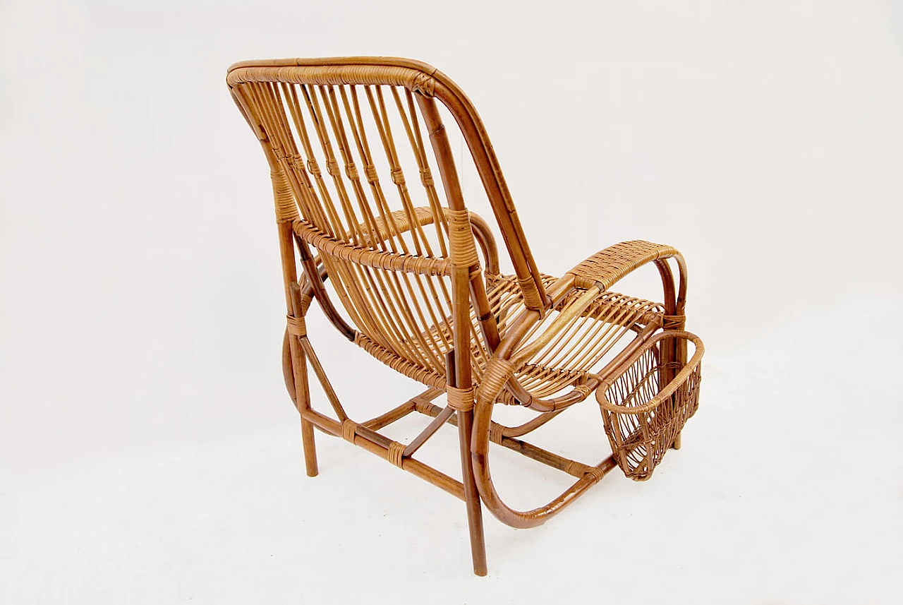 Bamboo and wicker armchair with magazine pocket, 1950s 4