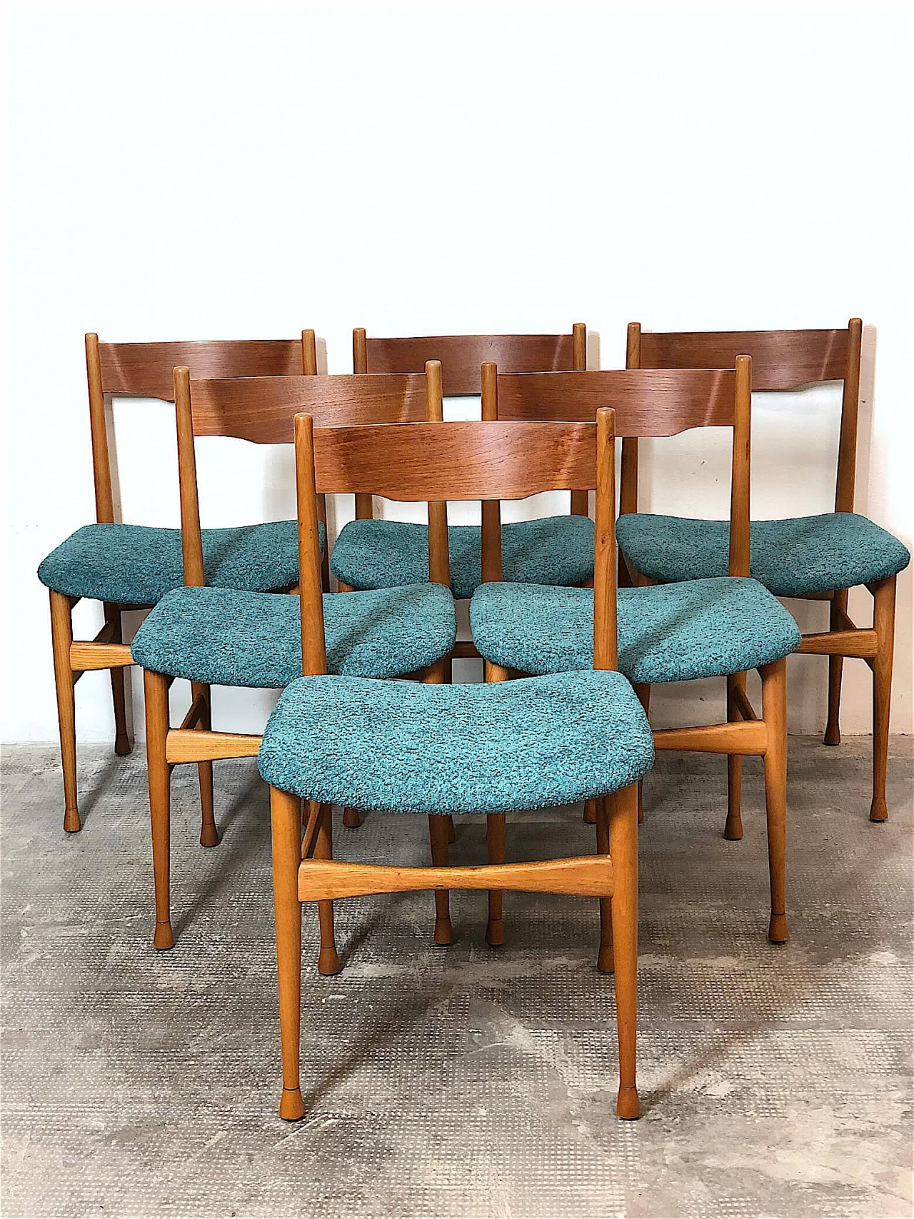 6 Solid beech chairs with fabric seat, 1960s 2