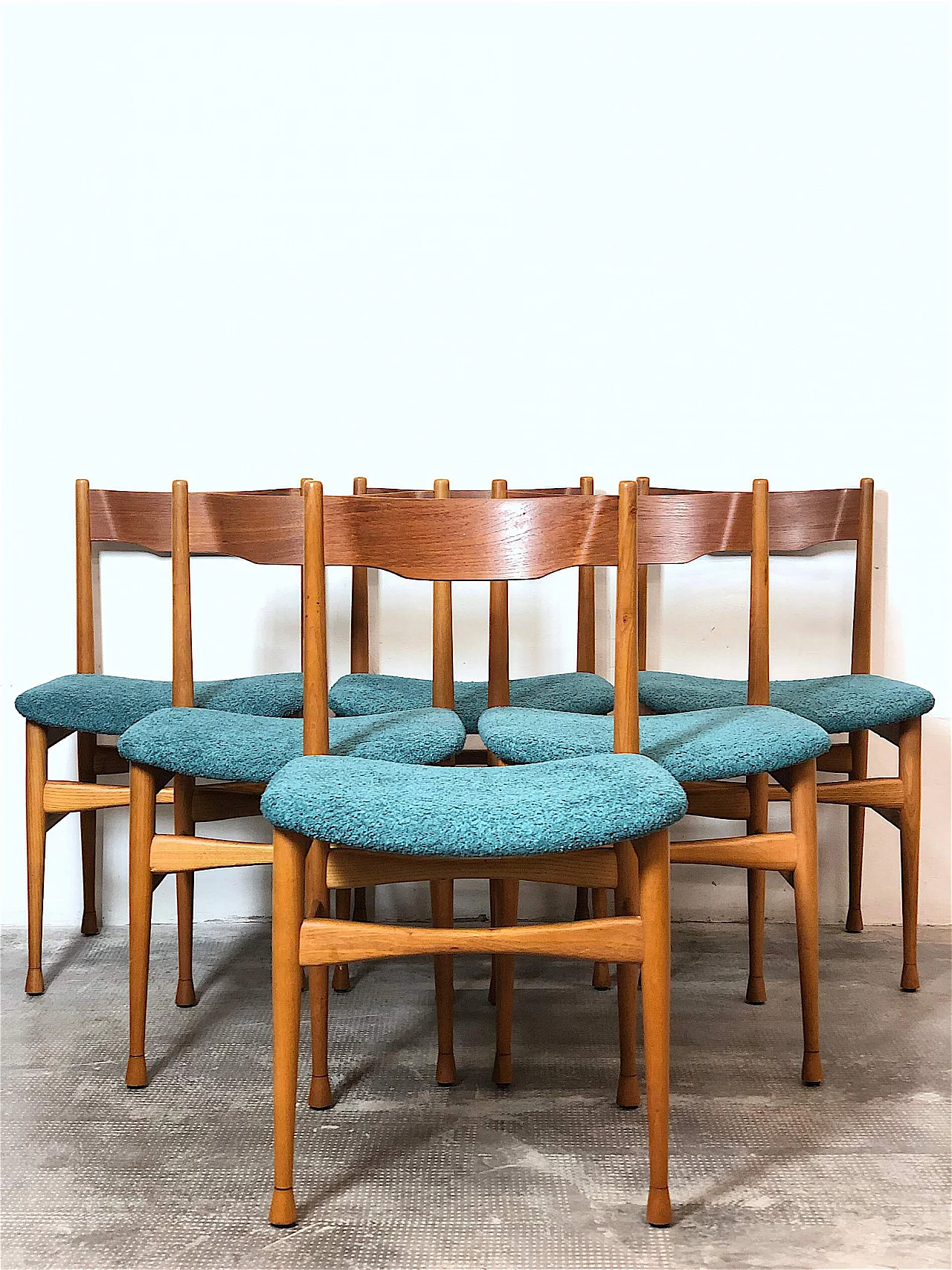 6 Solid beech chairs with fabric seat, 1960s 3