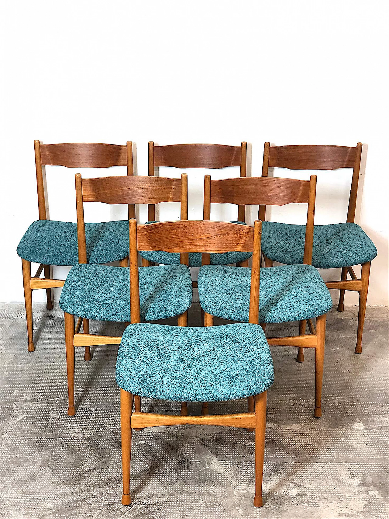 6 Solid beech chairs with fabric seat, 1960s 4