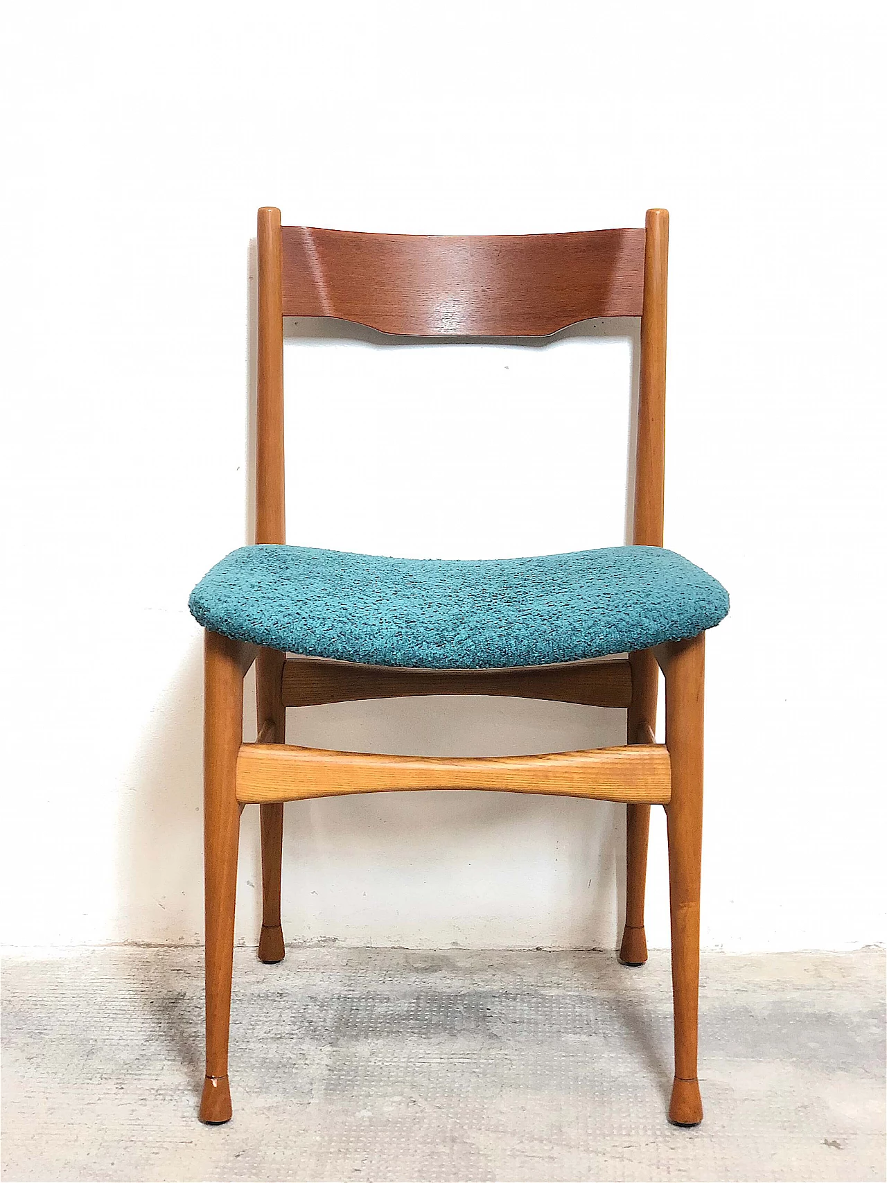 6 Solid beech chairs with fabric seat, 1960s 8