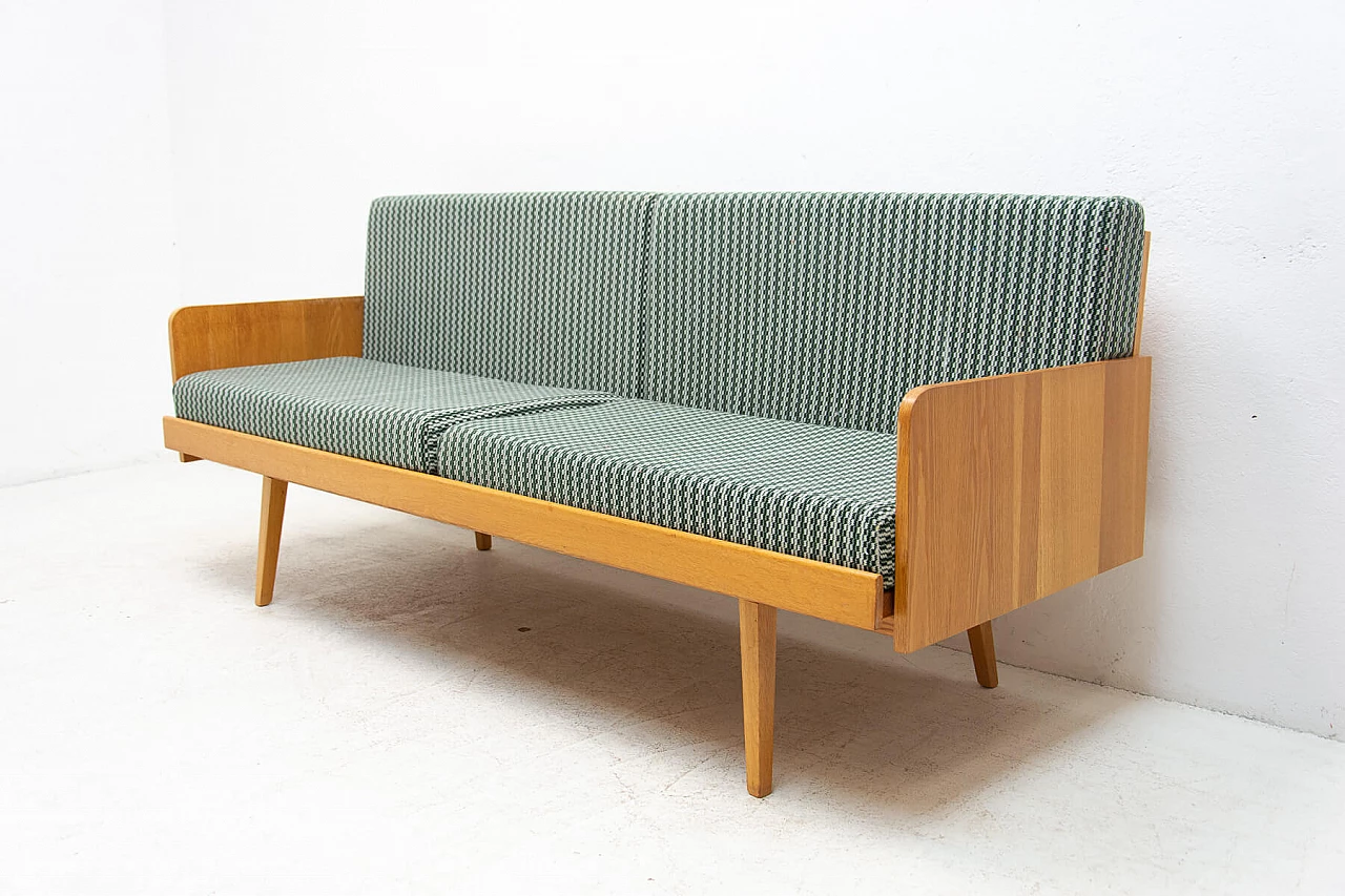 Beech veneered wood sofa bed by Interier Praha, 1960s 2