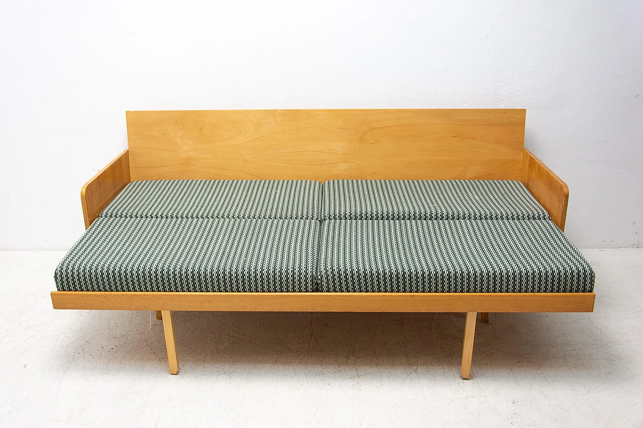 Beech veneered wood sofa bed by Interier Praha, 1960s 10