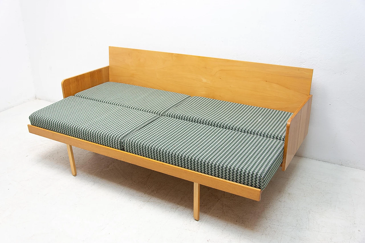 Beech veneered wood sofa bed by Interier Praha, 1960s 11