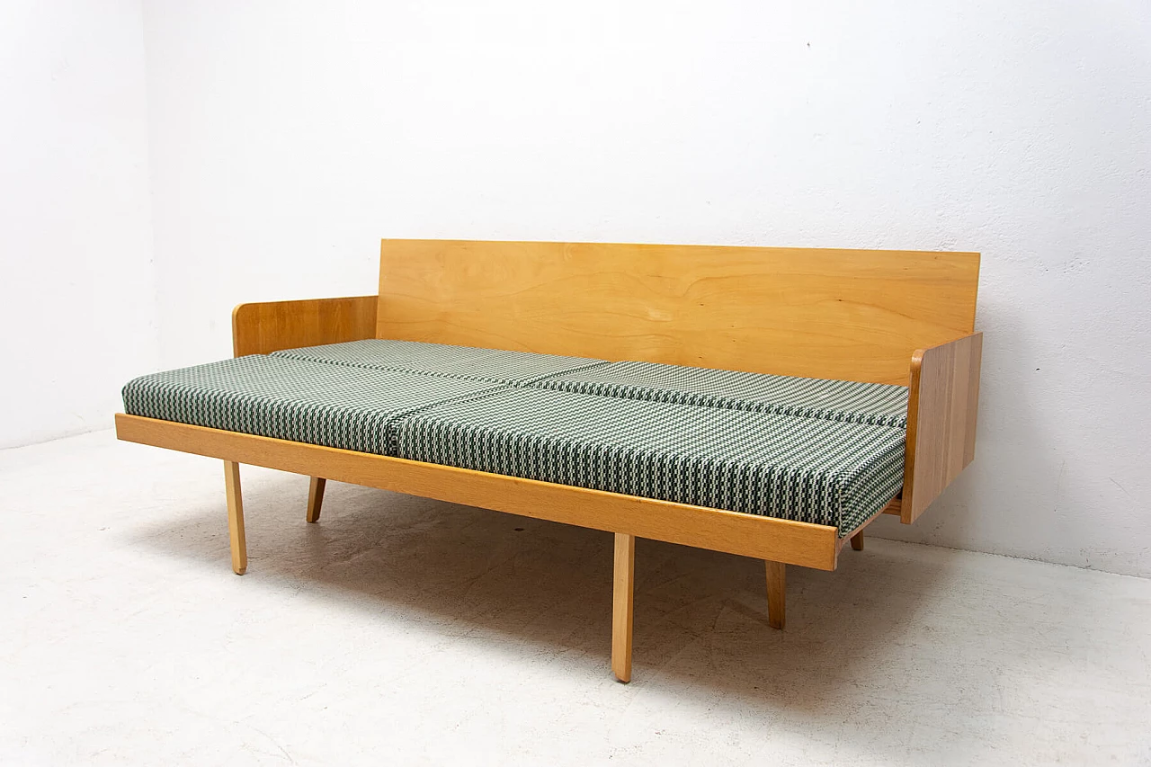 Beech veneered wood sofa bed by Interier Praha, 1960s 12