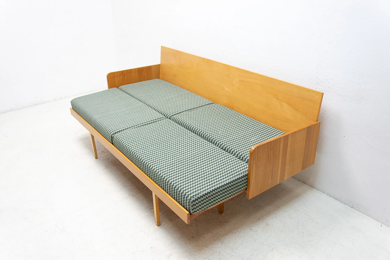 Beech veneered wood sofa bed by Interier Praha, 1960s 13