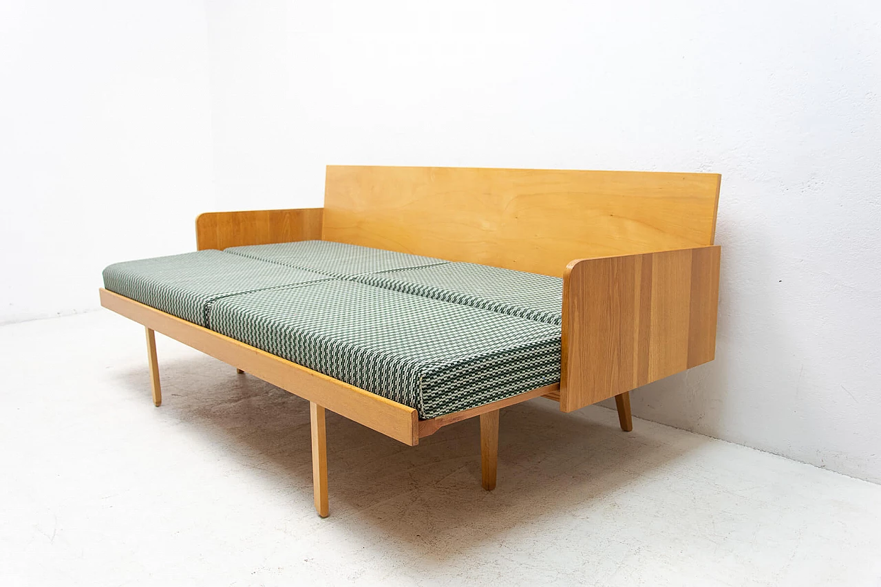 Beech veneered wood sofa bed by Interier Praha, 1960s 14