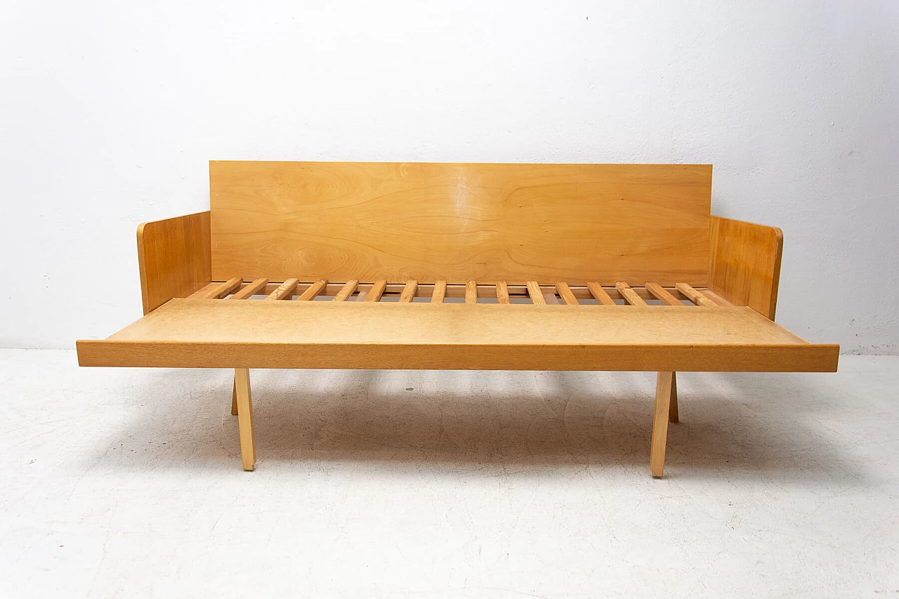 Beech veneered wood sofa bed by Interier Praha, 1960s 16