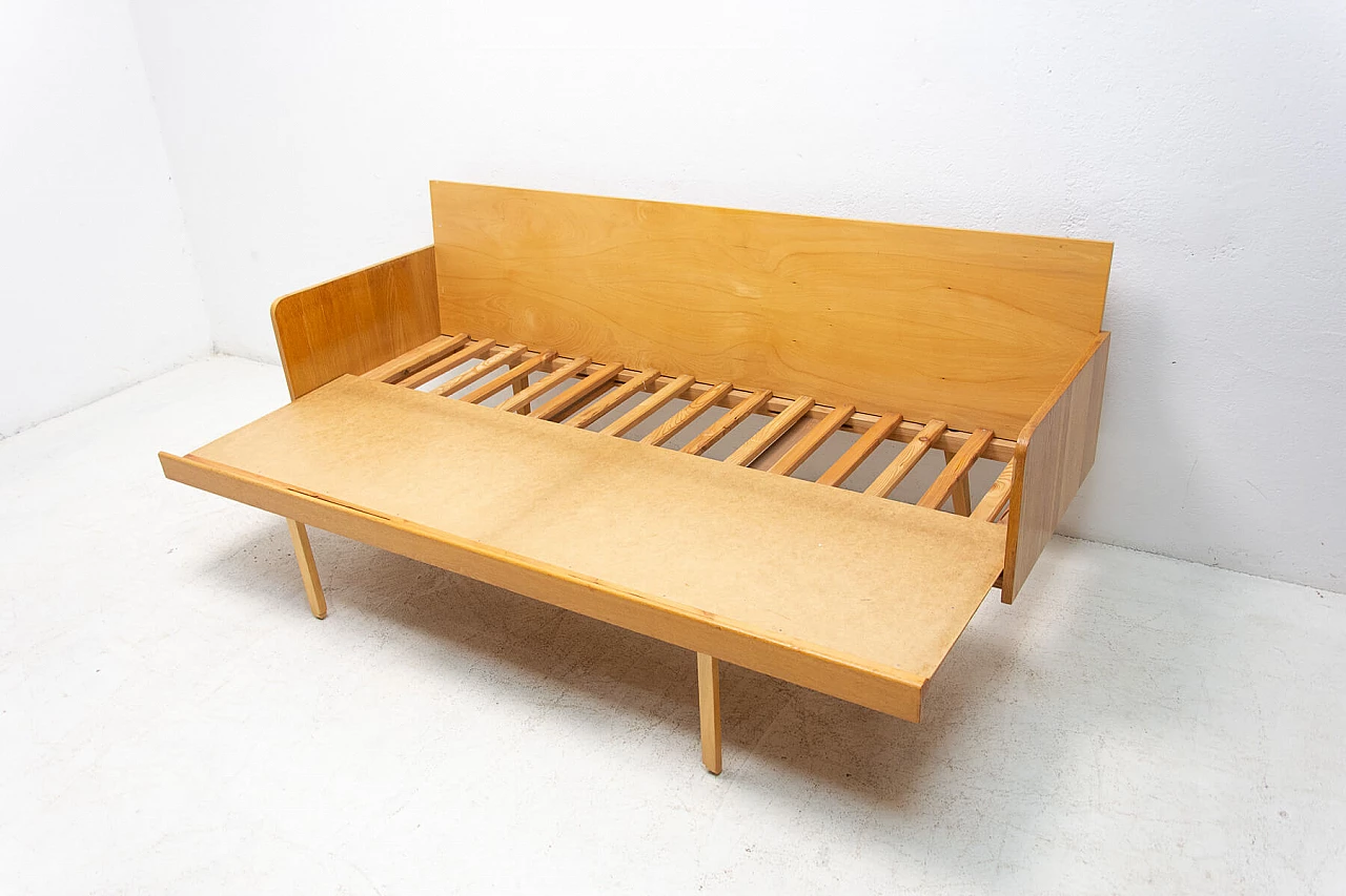 Beech veneered wood sofa bed by Interier Praha, 1960s 18
