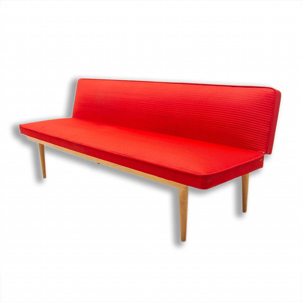 Beech and red fabric sofa bed by Miroslav Navratil, 1960s 1