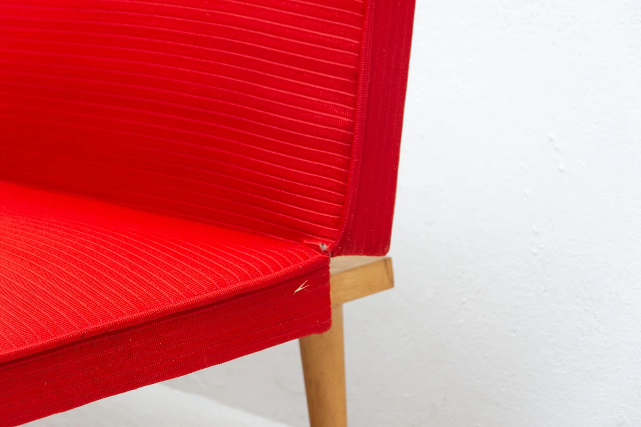 Beech and red fabric sofa bed by Miroslav Navratil, 1960s 5