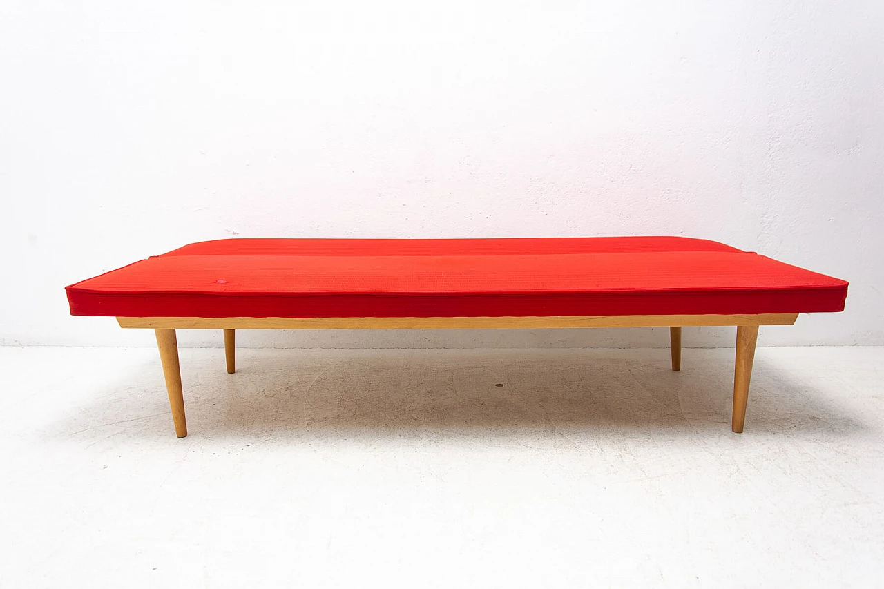 Beech and red fabric sofa bed by Miroslav Navratil, 1960s 8