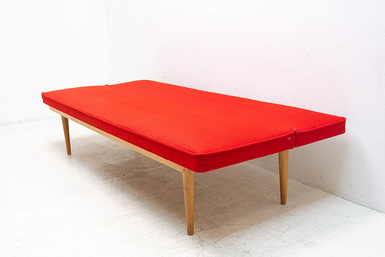 Beech and red fabric sofa bed by Miroslav Navratil, 1960s 13