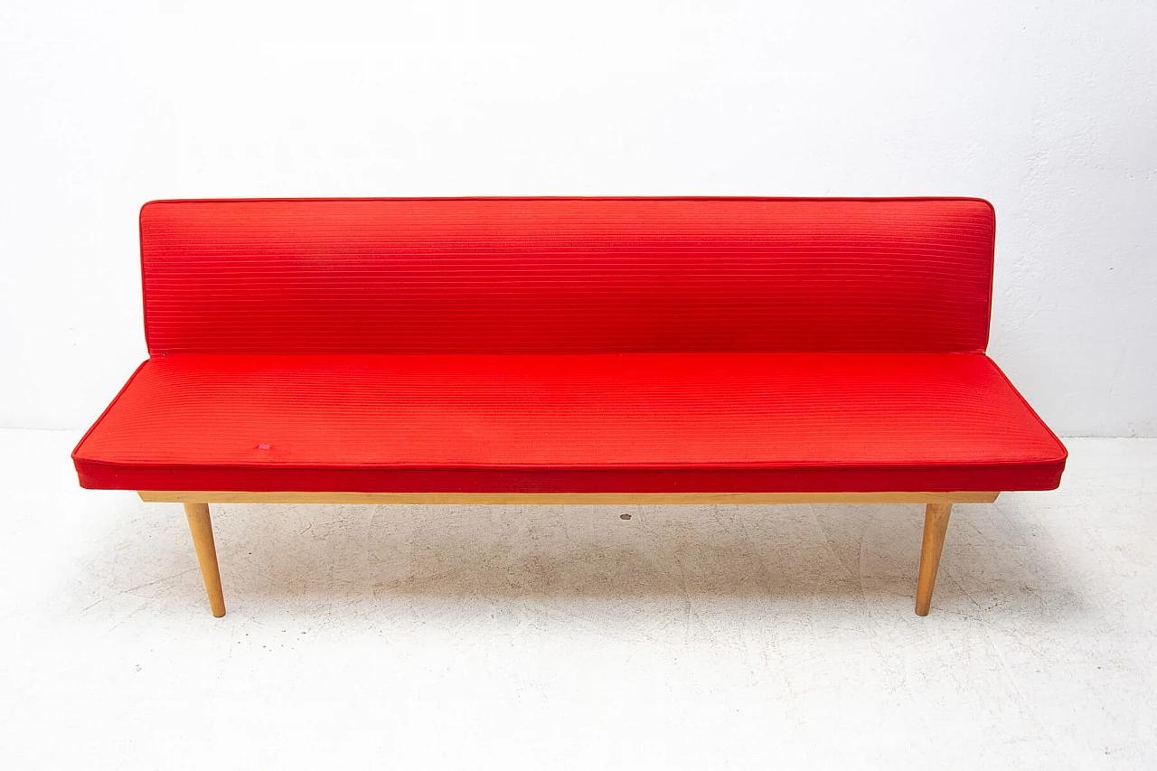 Beech and red fabric sofa bed by Miroslav Navratil, 1960s 17