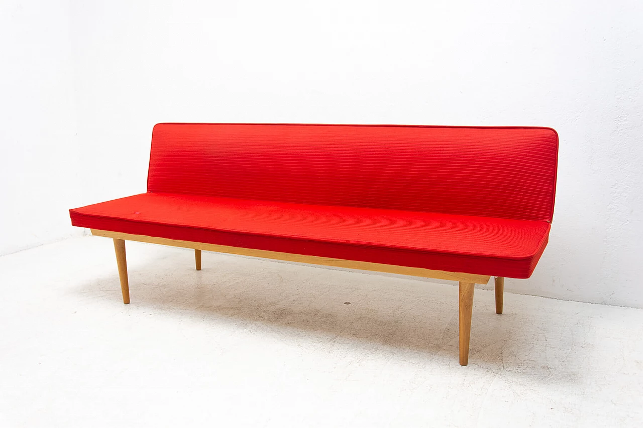 Beech and red fabric sofa bed by Miroslav Navratil, 1960s 19