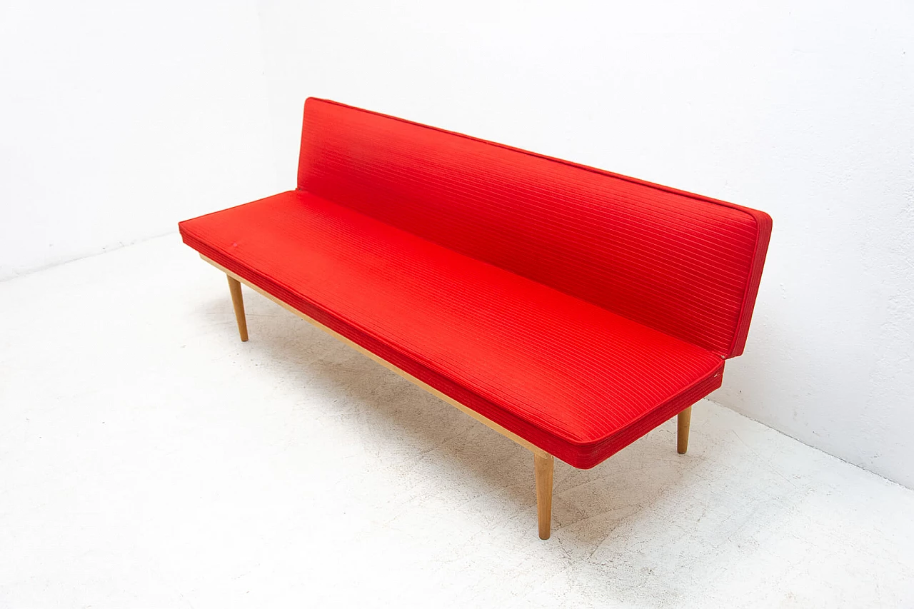 Beech and red fabric sofa bed by Miroslav Navratil, 1960s 20