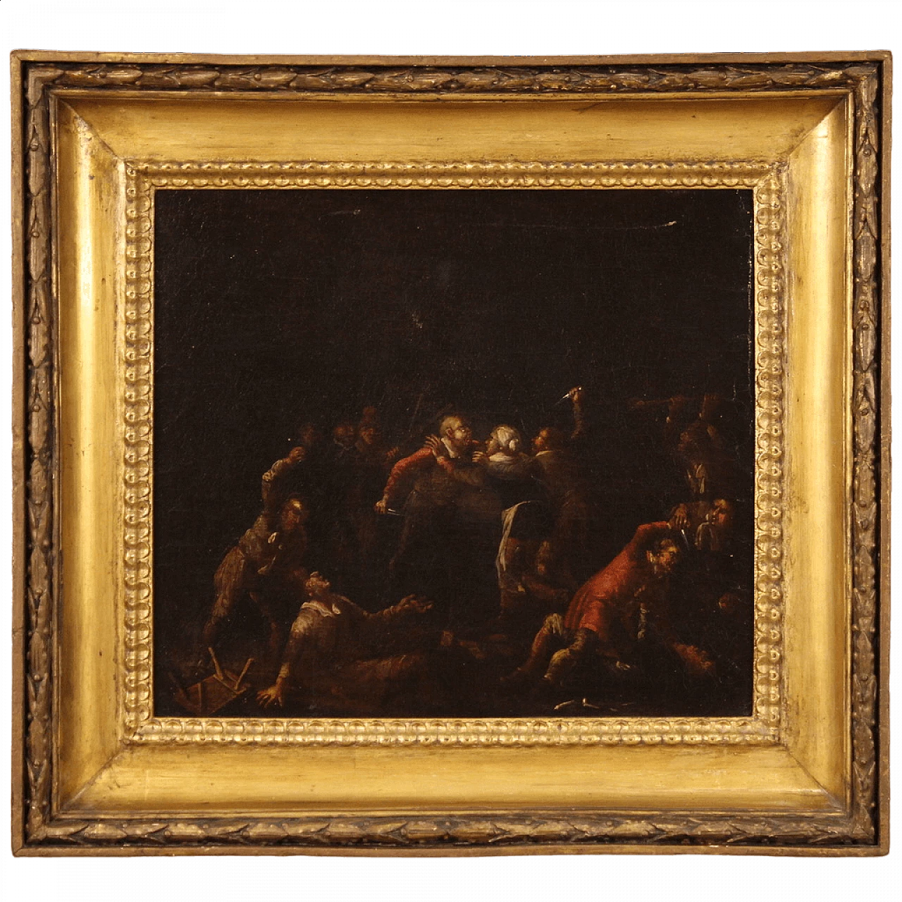 Dipinto di scena di genere fiamminga, rissa in taverna, olio su tela, '600 15