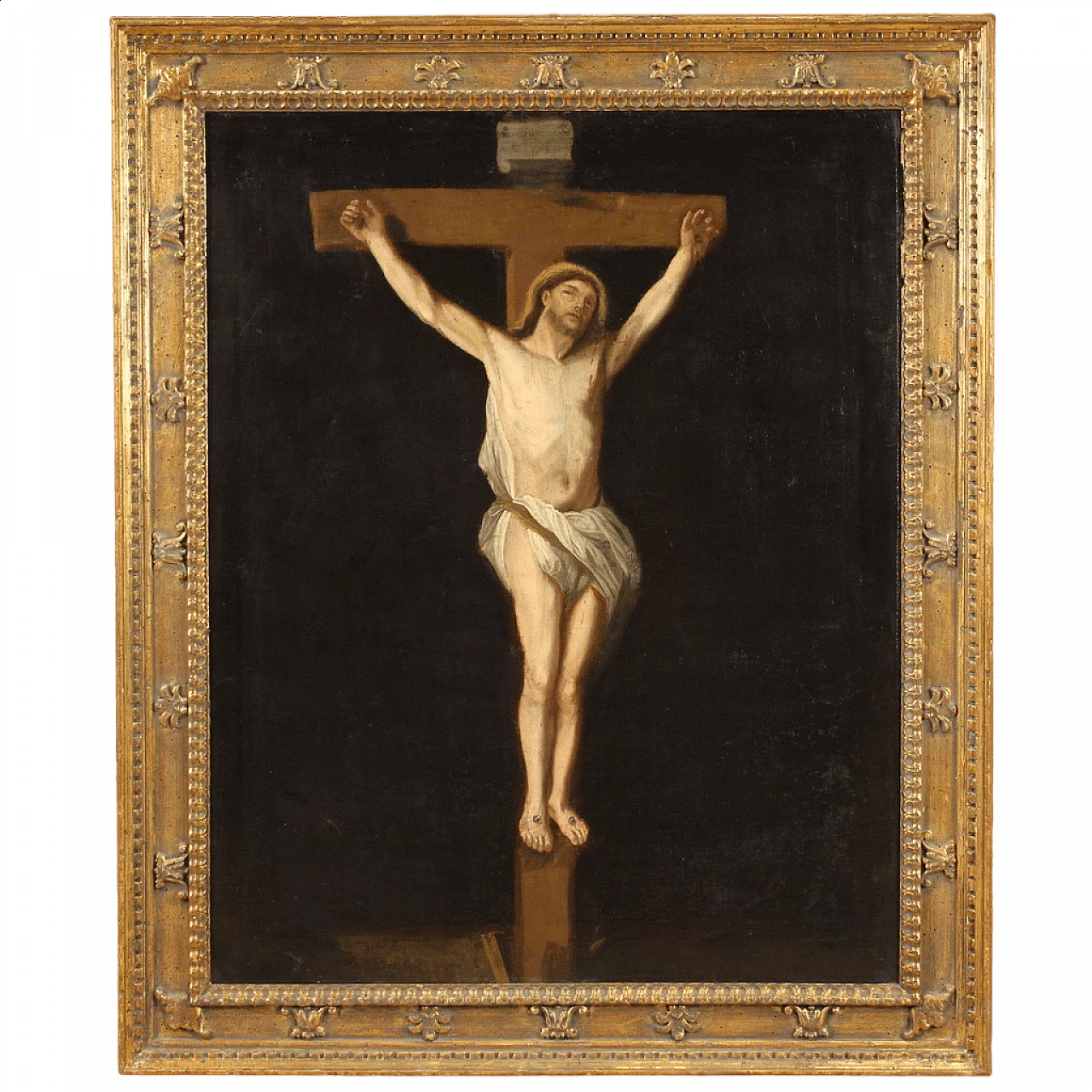 Dipinto italiano di Cristo crocifisso, olio su tela, seconda metà '600 15