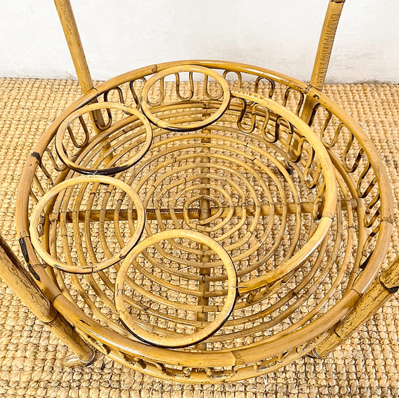 Round rattan trolley, 1960s 3