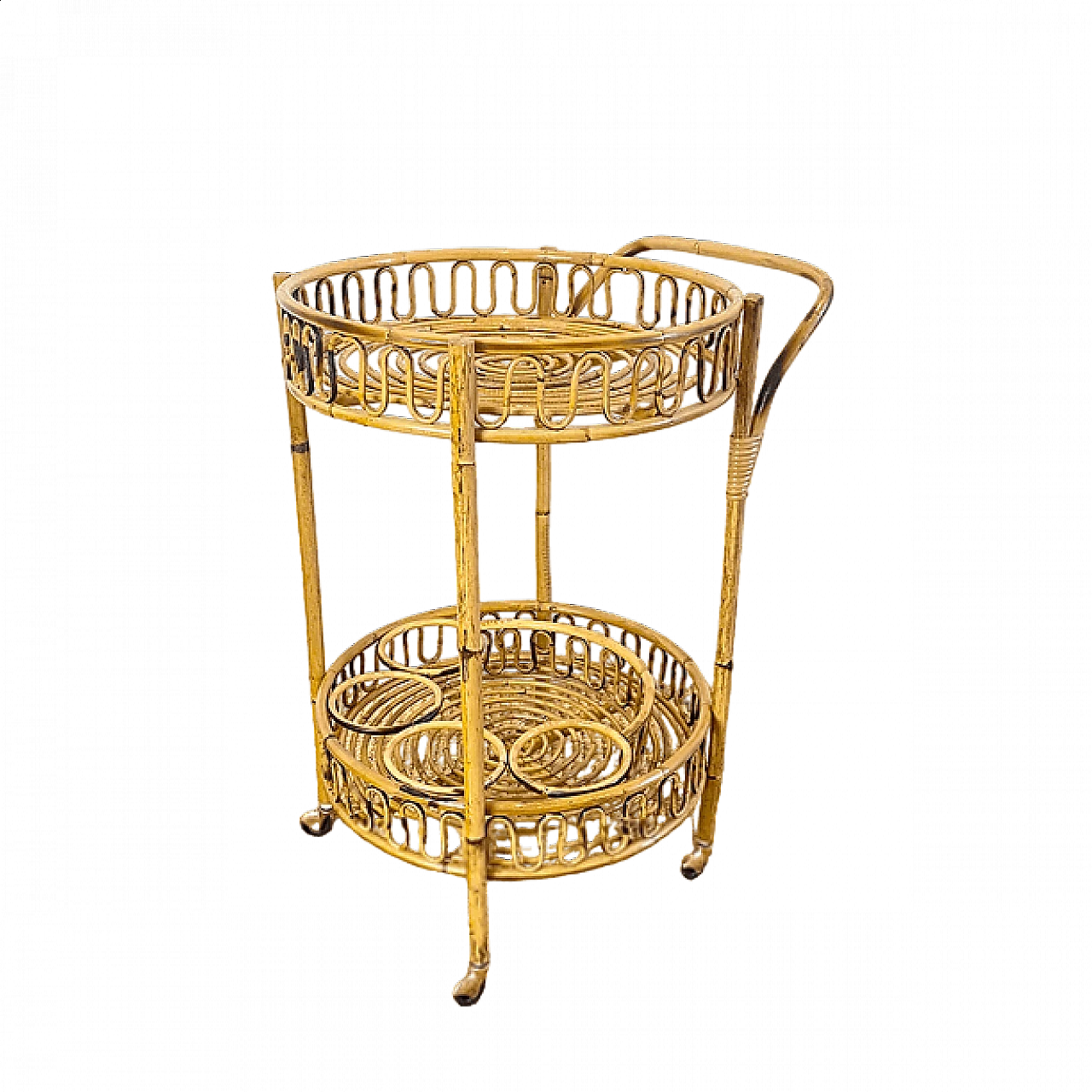 Round rattan trolley, 1960s 7
