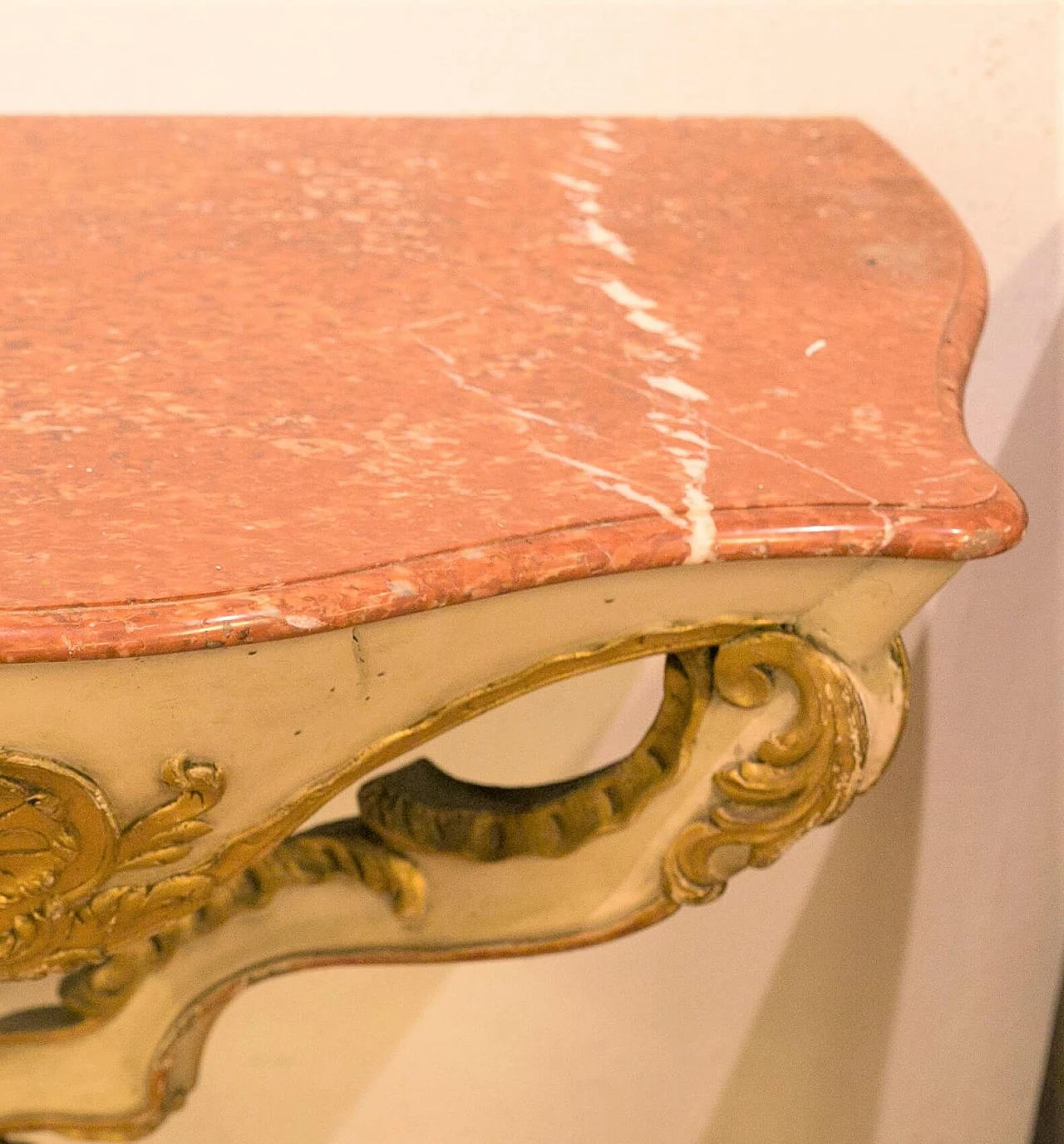 Baroque style wooden console with red marble top, early 19th century 4