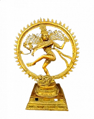 Shiva danzante nel cerchio di fuoco, scultura in ottone, '800