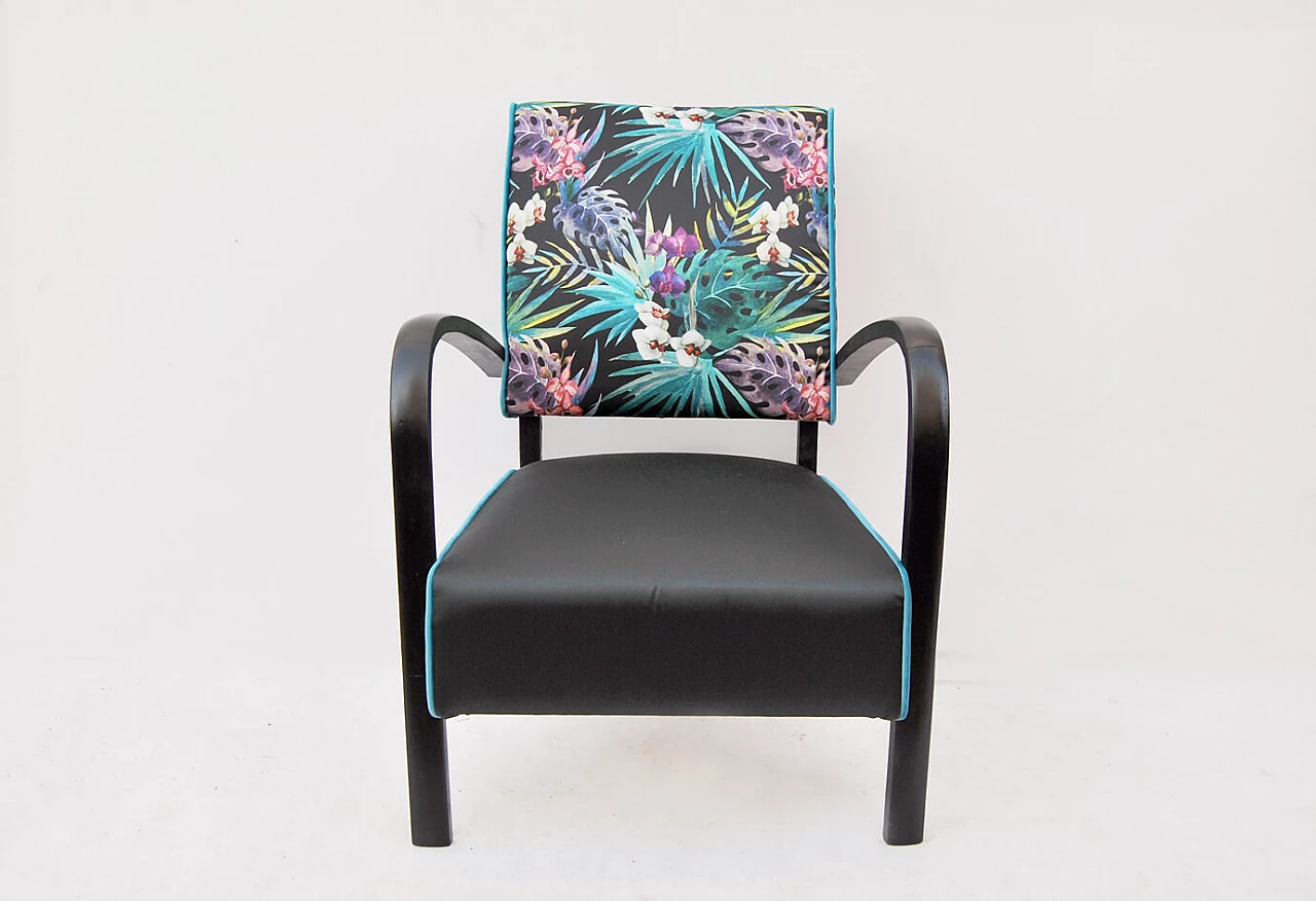 Wooden armchair with fabric cover with flowers, 1950s 1