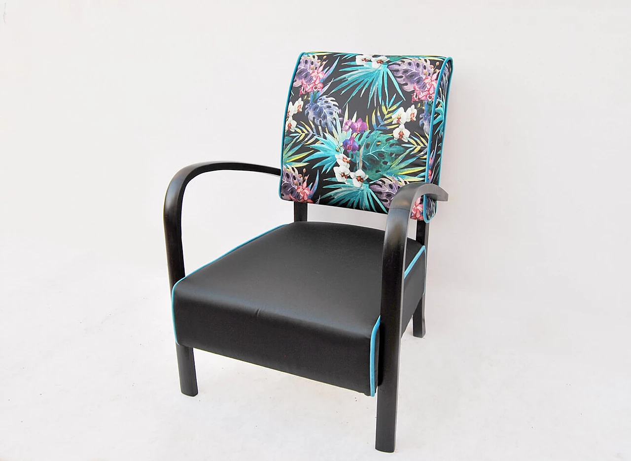Wooden armchair with fabric cover with flowers, 1950s 2