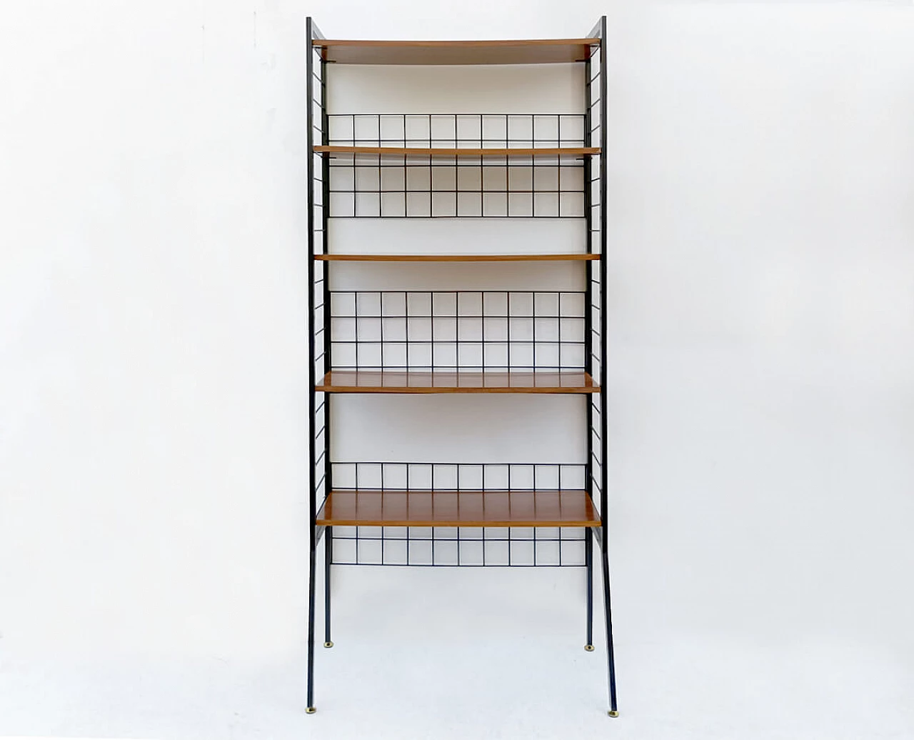 Shelving bookcase with iron frame and five wooden shelves, 1950s 1