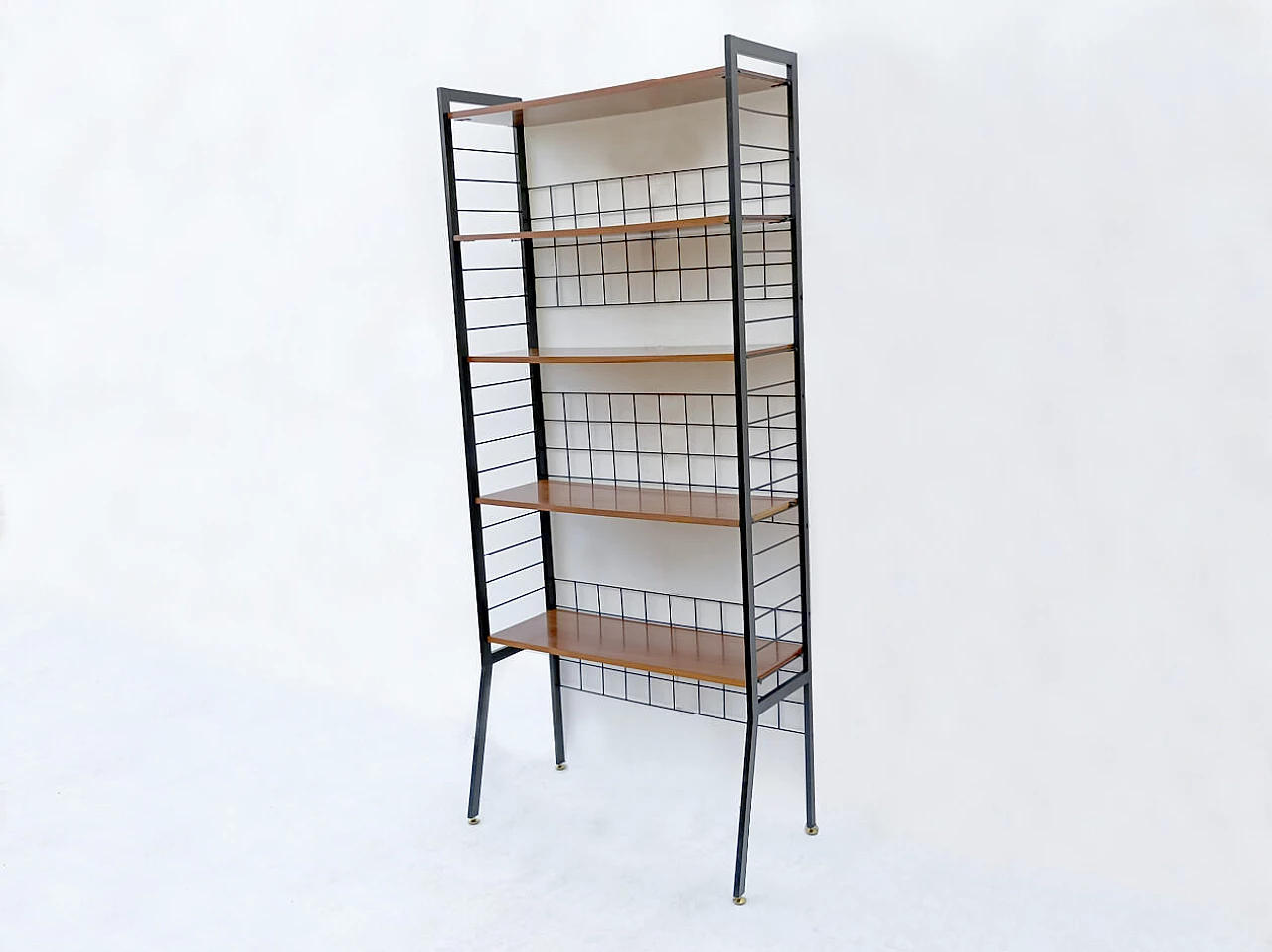 Shelving bookcase with iron frame and five wooden shelves, 1950s 2