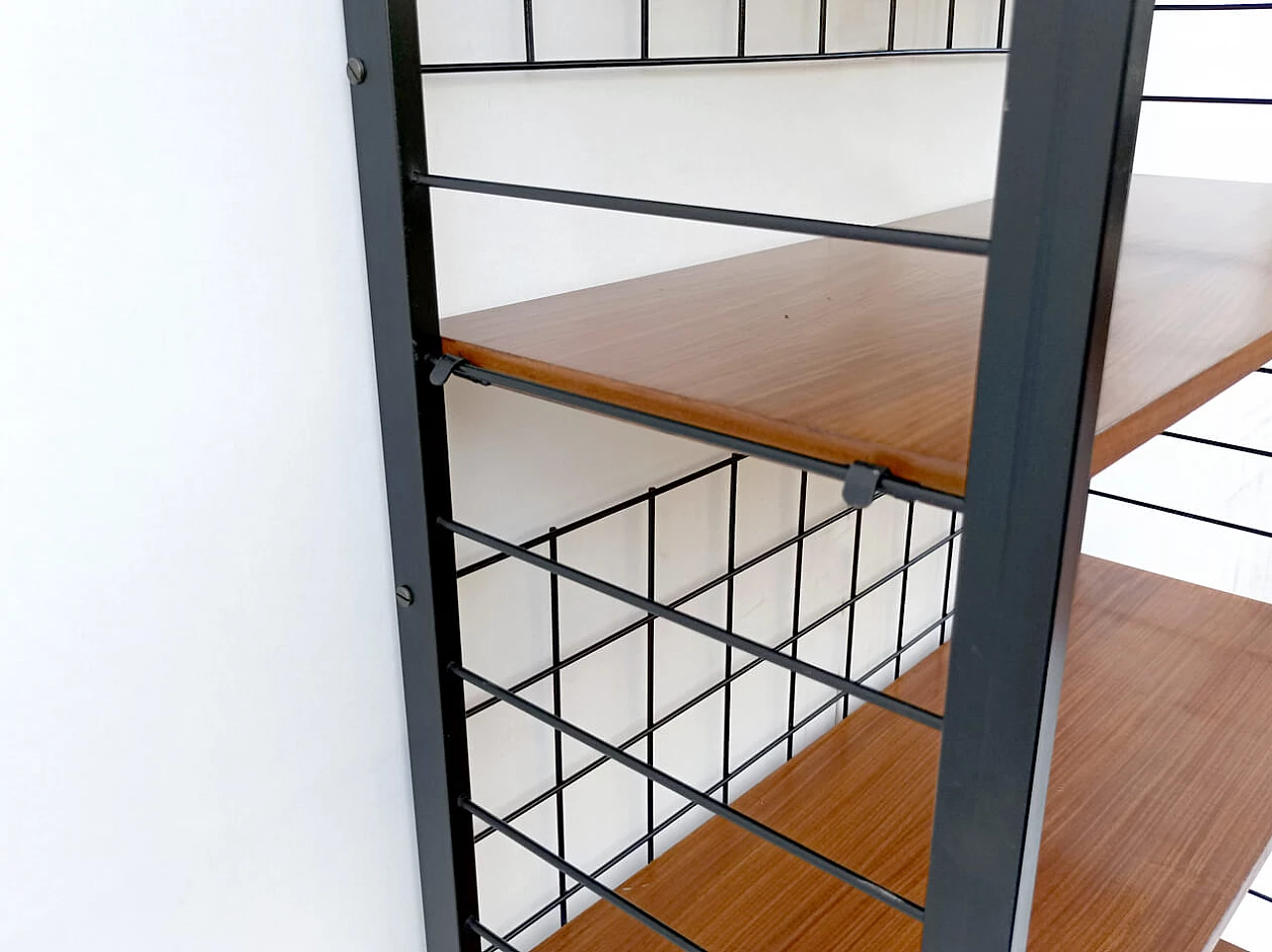 Shelving bookcase with iron frame and five wooden shelves, 1950s 3