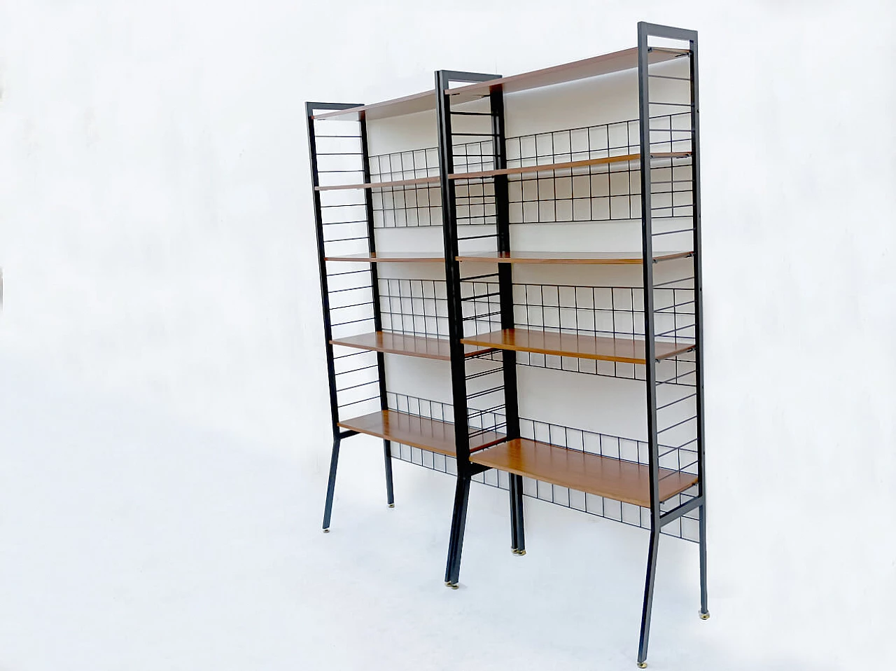 Shelving bookcase with iron frame and five wooden shelves, 1950s 6