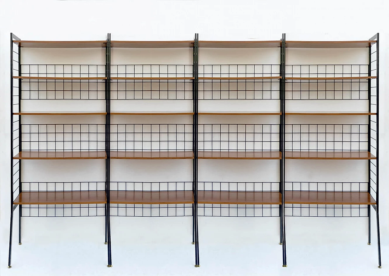 Shelving bookcase with iron frame and five wooden shelves, 1950s 8