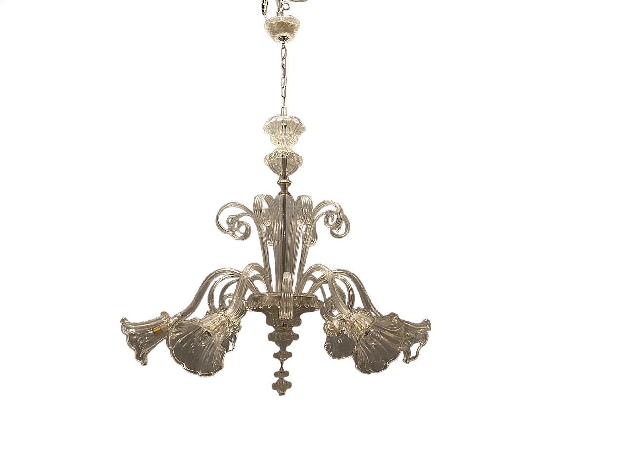 Lampadario a 6 luci in vetro soffiato di Murano, anni '60 14